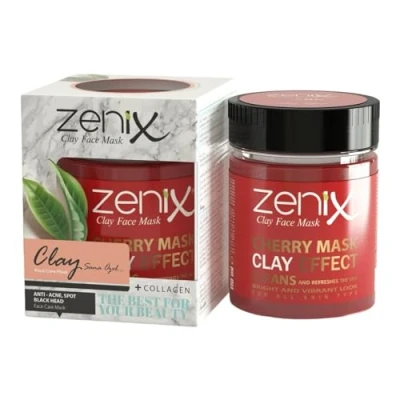 Afbeelding van Zenix Kil Maskesi Clay Face Mask Cherry Gezichtsmasker met kleiaarde, gezichtskuur kersenpitolie, gezichtsverzorging voor mannen en vrouwen, tegen puistjes, mee eters onzuiverheden