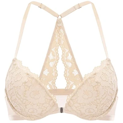 Afbeelding van DOBREVA Dames Voorsluiting Top Push Up Beha Met Beugel En Inzetstukken Beige 90C