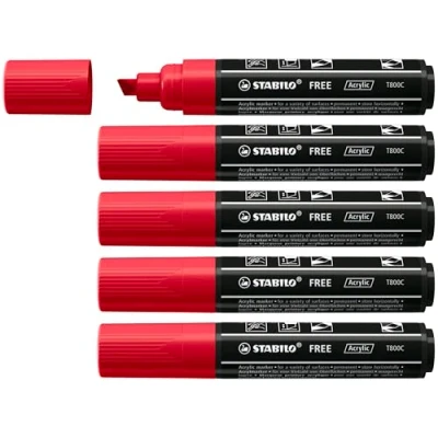 Afbeelding van Acrylmarker STABILO FREE Acrylic T800C Beitelpunt 4 10mm 5 stuks kobalt blauw
