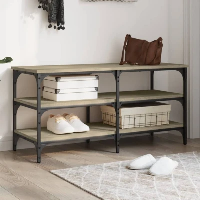 Afbeelding van Schoenenbankje 100x38,5x49 cm bewerkt hout sonoma eikenkleurig