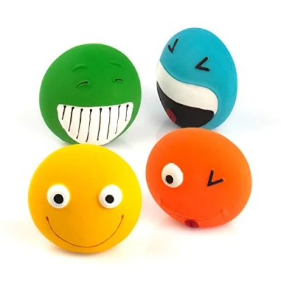 Afbeelding van Chiwava 4 Pack van 3 inch klein hondenspeelgoed voor honden, interactief, latex, rubber, platte smileballen, knijpen, speelgoed knarsen om te spelen