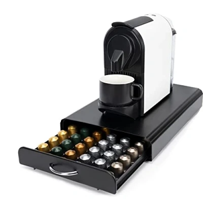 Afbeelding van SYSYLY espresso capsulehouder met lade Koffiecuphouder Opbergbox geschikt voor Nespresso cups 60 koffiecups Zwart