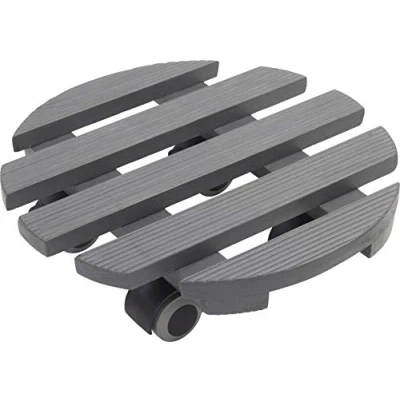 Afbeelding van Metafranc Plantenroller Ø 300 mm 60 kg draagkracht geribbeld grenen plaat grijs TPE wielen met 2 vastzetters/indoor roller/bloemroller/transporthulp voor planten / 825240