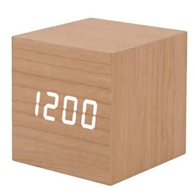 Afbeelding van Digitale Wekker houten Slimme Wekker, 3 Helderheid, Datum, Temperatuurweergave, LED Klok voor Kantoor, Slaapkamer, Nachtkastje, Bureau