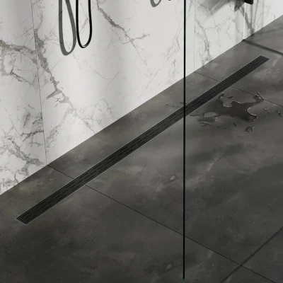 Afbeelding van Brauer Douchegoot 180x7. 5cm vloerflens RVS zwart