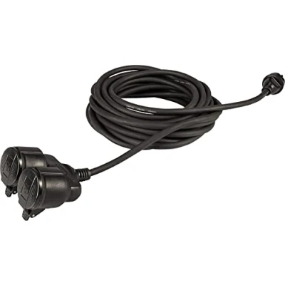 Afbeelding van Meister veiligheidscontact verlenging met dubbele koppeling 25 m kabel rubberen slang IP44 buiten zwart/koppeling aanraakbeveiliging/Schuko / 7435040