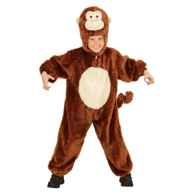 Afbeelding van Widmann Aap &amp; Gorilla Baviaan King Kong Kostuum Jumpsuit Met Kap En Masker 98 Centimeter Brutale Kind Bruin Maat 113 Carnavalskleding Verkleedkleding