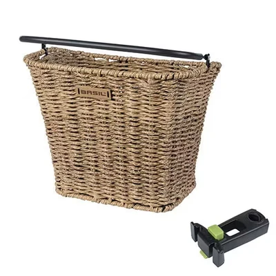 Afbeelding van Basil Bremen Rattan KF fietsmand voorop inclusief Ahead stemholder lichtbruin