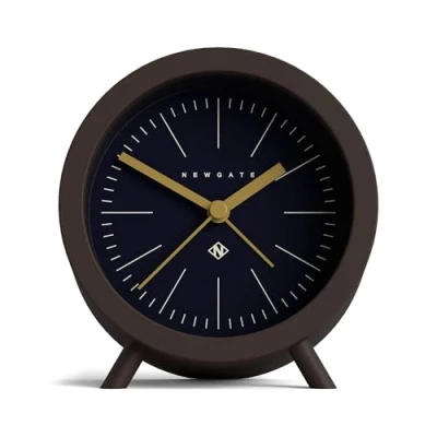 Afbeelding van NEWGATE Fred Barrel Alarm Clock &#039;No Tick&#039; Ronde Klok Retro Wekker Analoge Tikvrije Kleine Bureauklok (Chocolade Zwart/Zwarte Wijzerplaat)