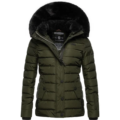 Afbeelding van Navahoo Milianaa Gewatteerde winterjas voor dames, met afneembare capuchon, XS XXL, olijfgroen, XL