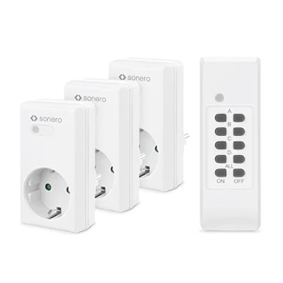 Afbeelding van sonero draadloze contactdoosset: 3x contactdoos en 1x afstandsbediening, 1100 watt, max. 30m bereik, indoor, wit