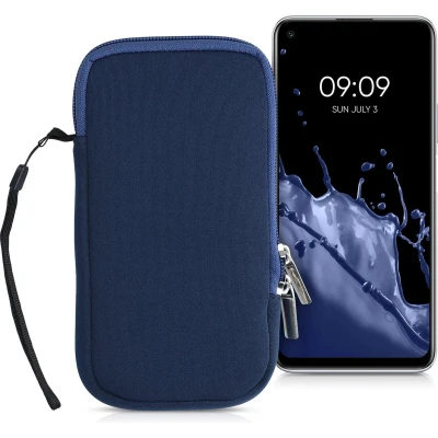 Afbeelding van kwmobile telefoontasje universeel geschikt voor XL 6,7/6,8&quot; smartphones 17,2 x 8,4 cm Hoesje met rits en polslusje In donkerblauw