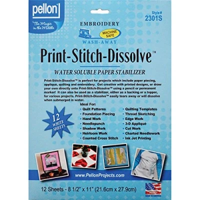 Afbeelding van Pellon Print, Stitch, Dissolve Borduurpapier Stabilizer, 21,5 x 28 cm 12/Pkg, Wit