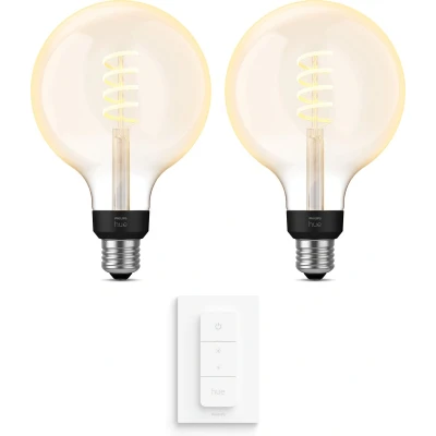 Afbeelding van Philips Hue White Ambiance Filament Globe E27 Groot Uitbreidingspakket 2 Lampen en Dimmer Switch Warm tot Koelwit Licht Dimbaar