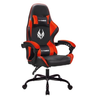 Afbeelding van T THREE.High rug ergonomische computerstoel, gaming stoel, bureaustoel, draaistoel, race verstelbare lendensteun en hoofdsteun, kan dragen 150kg gewicht(Roze)
