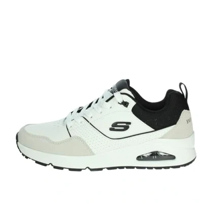 Afbeelding van Skechers Heren UNO Retro ONE Sneaker, Wit leer/Duraleather/zwart gaas, 7.5 UK, Leer Duraleather Zwart Mesh, 41.5 EU