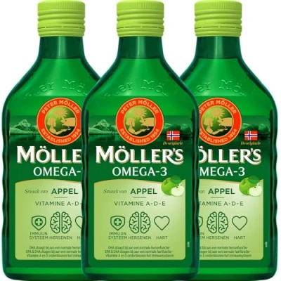 Afbeelding van Möller’s Omega 3 Levertraan appel x 250ml visolie vloeibaar met smaak van