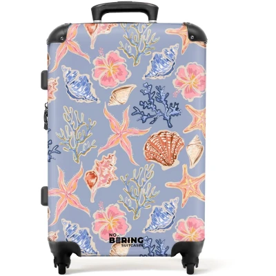 Afbeelding van NoBoringSuitcases.com Grote koffer Blauwe schelpen patroon Reiskoffer met 4 wielen Trolley op wieltjes Rolkoffer groot 72 liter Ruimbagage valies 20kg Valiezen voor volwassenen
