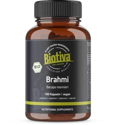 Afbeelding van Biotiva Brahmi Bio Capsules 150 500mg per capsule Bacopa Monnieri Memory Plant veganistisch Gegarandeerd zonder additieven Gebotteld en gecontroleerd in Duitsland (DE ÖKO 005)