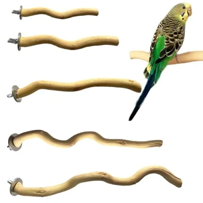 Afbeelding van Allazone 5 STKS Natuurlijke Papegaai Baars Vogelstandaard Houten Stand Parkiet Klimmen Staande Takken Speelgoed voor Kleine Dwergpapegaaien Grasparkieten Valkparkieten