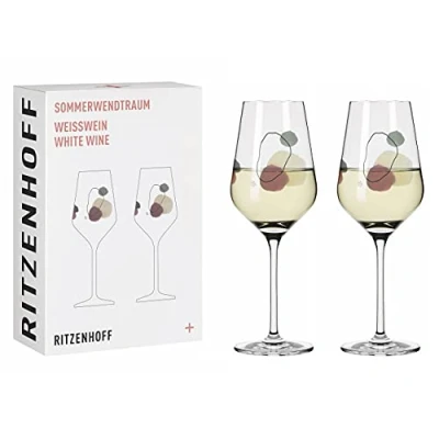 Afbeelding van RITZENHOFF 3611002 wittewijnglas 300 ml serie Zomerwendtraum Set nr. 2 stuks met aquarelcirkels Made in Germany