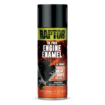 Afbeelding van U POL RAPTOR Engine Enamel Motorlak, 1K spuitbus, hittebestendig tot 300 C, motorblokken en motorruimte, bescherming tegen hitte, olie voertuigvloeistoffen (glanzend zwart/glanzend zwart, 364 ml)
