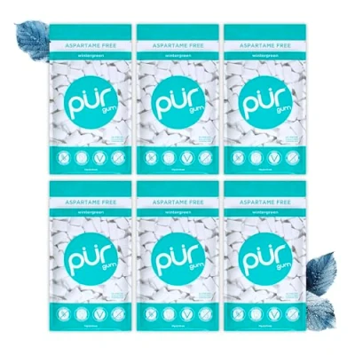 Afbeelding van PUR Gum Suikervrije Kauwgom 100% Xylitol Veganistisch, Aspartaamvrij &amp; Glutenvrij Natuurlijke Wintergreen Smaak Kauwgom, 55 Stuks (Pak van 6)