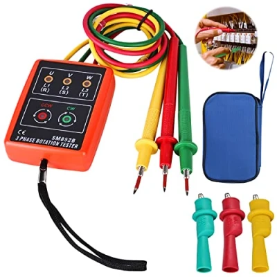 Afbeelding van Rotatiemeter tester ​Detector mete: fasetester draaiveldmeter AC60V 600V, faserotatietest 3 fasen met krokodillenklemmen en zoemer weergave voor hoogspanningsapparaten