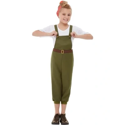 Afbeelding van Smiffys WW2 Little Land Girl Kinder Kostuum Kids tm 9 jaar Groen