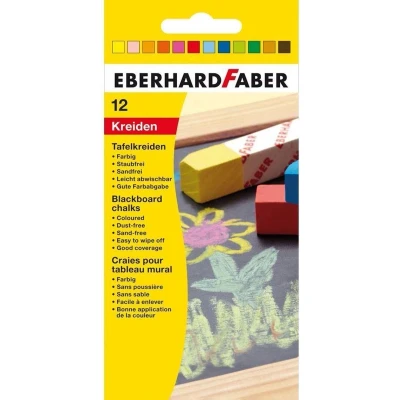 Afbeelding van 6x Bordkrijt Eberhard Faber vierkant 12 stuks in karton etui assorti