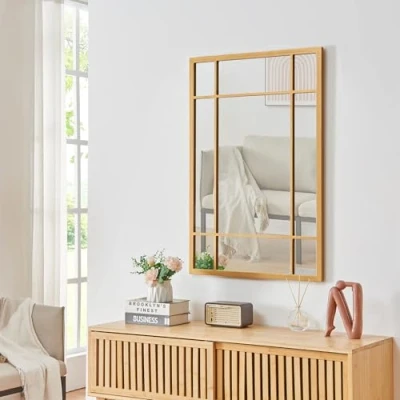 Afbeelding van [en.casa] Spiegel Colobraro hangend 90x60 cm goudkleurig