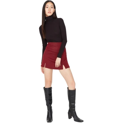 Afbeelding van Trendyol Antraciet Gedetailleerde Mini Gebreide Rok Met Normale Taille En Split Twoaw20Et0565
