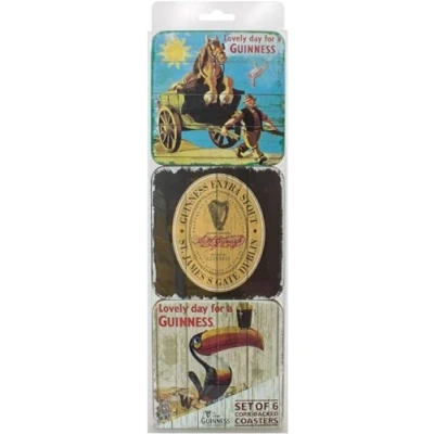 Afbeelding van Nostalgische set van 6 onderzetters met beroemde Guinness afbeeldingen en symbolen