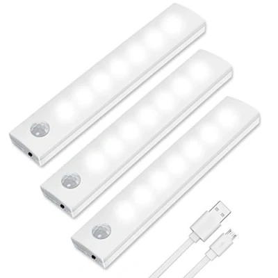 Afbeelding van Vicloon led sensorlicht, 3 stuks oplaadbare kastverlichting met bewegingsmelder en magneetstrips, voor keuken, kledingkast, trap, lade, zolder, hal