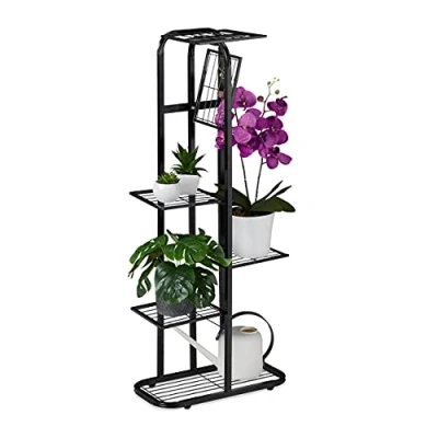 Afbeelding van Relaxdays plantenrek metaal 6 etages plantentrap binnen en buiten bloemenrek smal zwart