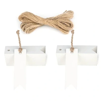 Afbeelding van jijAcraft Etiketten van kraftpapier, cadeaulabels, 7 x 2 cm, 100 stuks en jute koord, voor bruiloft, Kerstmis, verjaardag, handwerk (wit)