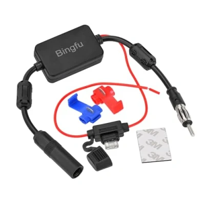 Afbeelding van Bingfu Universal Car Stereo FM AM Radio Antenna Signal Booster Amplifier Amp,12V Power Supply Motorola DIN Plug Connector Adapter for Vehicle Truck SUV Audio Media Head Unit Receiver