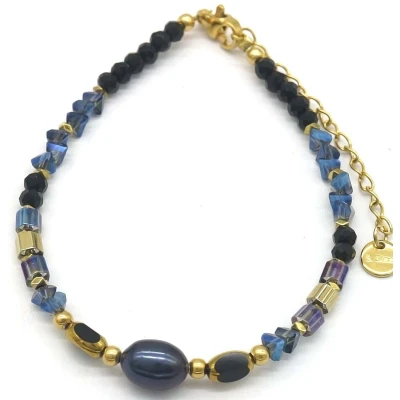 Afbeelding van Armband Dames Kralen en Steentjes RVS Verstelbaar 16 21 cm Blauw