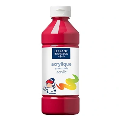 Afbeelding van Lefranc Bourgois 188529 Acrylverf, kinderverf, gebruiksklaar, droogt watervast op, geschikt voor alle ondergronden zoals hout, papier, karton, steen, gips, metaal, plastic, 500ml fles Magenta