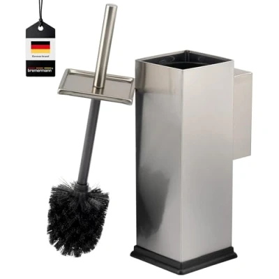 Afbeelding van bremermann wc garnituur incl. wandhouder, borstelhouder, toiletborstelhouder, vierkant van roestvrij staal (zilverkleurig)