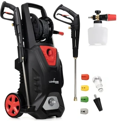 Afbeelding van Lehmann LGAPW 3019 Professionele hogedrukreiniger met inductiemotor, 3000 W, aanzuigfunctie, 492 l/h debiet, 12 meter slang, compacte oppervlakreiniger reinigingsmiddelhouder incl. accessoires