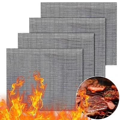 Afbeelding van GWHOLE 4 stuks BBQ Grill Mesh Mat Set Non Stick Grilling Herbruikbare Hittebestendige Teflon Matten voor het grillen van vlees, groenten, koken, bakken, 40x33cm