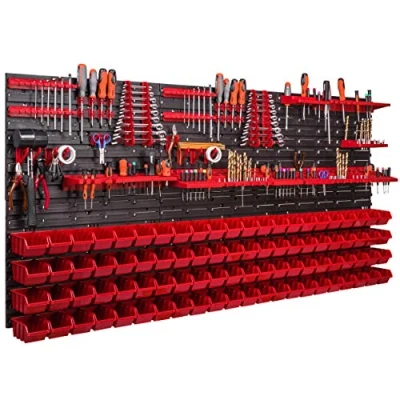Afbeelding van Botle Gereedschapswand, 1728 x 780 mm, stapelboxen, gereedschapshouders, wandplaat met houderrails, voor garage, magazijn, werkplaats en hobby