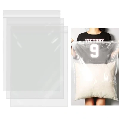 Afbeelding van YBCCBY 20 transparante hersluitbare plastic zakken, zakken met ritssluiting, 40 x 60 cm, transparant, verzegelbaar, van polyethyleen, herbruikbaar, voor het opbergen kleding,