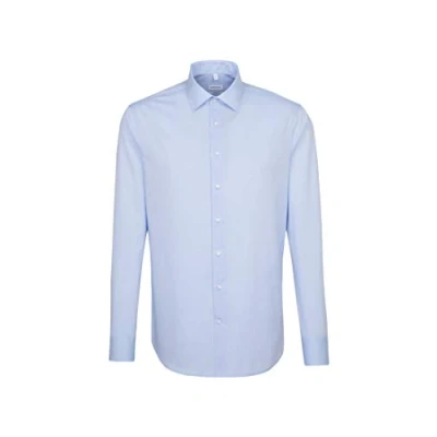 Afbeelding van Seidensticker shaped fit overhemd mouwlengte 7 blauw Strijkvrij Boordmaat: 37