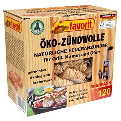 Afbeelding van Favorit 1217 aanmaakblokjes (houtwol en was), 120 stuks, ecologische natuurproduct, duurzaam geproduceerd