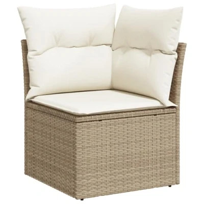 Afbeelding van vidaXL 10 delige tuinset met kussens in beige poly rattan en acacia