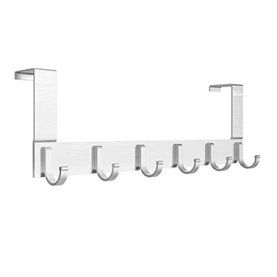 Afbeelding van Anjuer Multifunctionele deurhaken, 6 haken, kledinghaken voor handdoeken, hoeden, robben, sleutels, handtassen, mantels, aluminiumlegering, geborsteld bovenkant, zilver