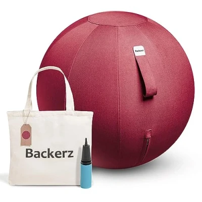 Afbeelding van Backerz® Zitbal Kantoor en Thuis 65 CM Luxe Yoga Bal Zitballen met Hoes Ergonomische Bureaustoel Linnen Rood