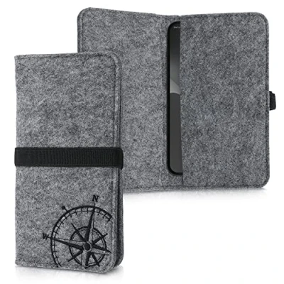 Afbeelding van kwmobile Vilten tasje voor smartphones met elastiek Etui mobiele telefoon in zwart / lichtgrijs 16,0 x 8,0 cm